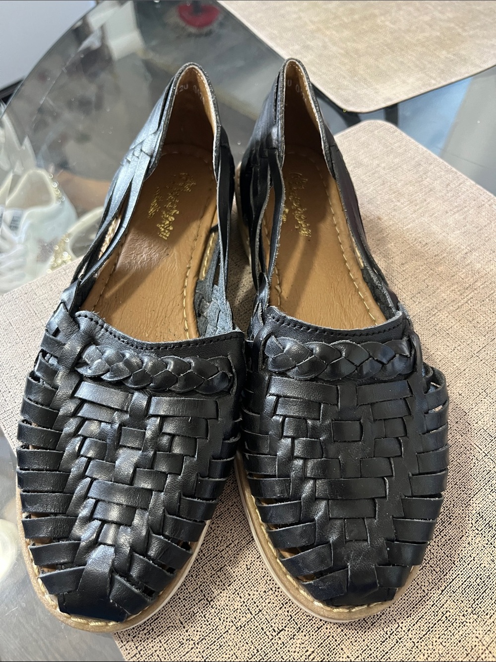 Woven Slip-On Flats in Black with Braided Accent